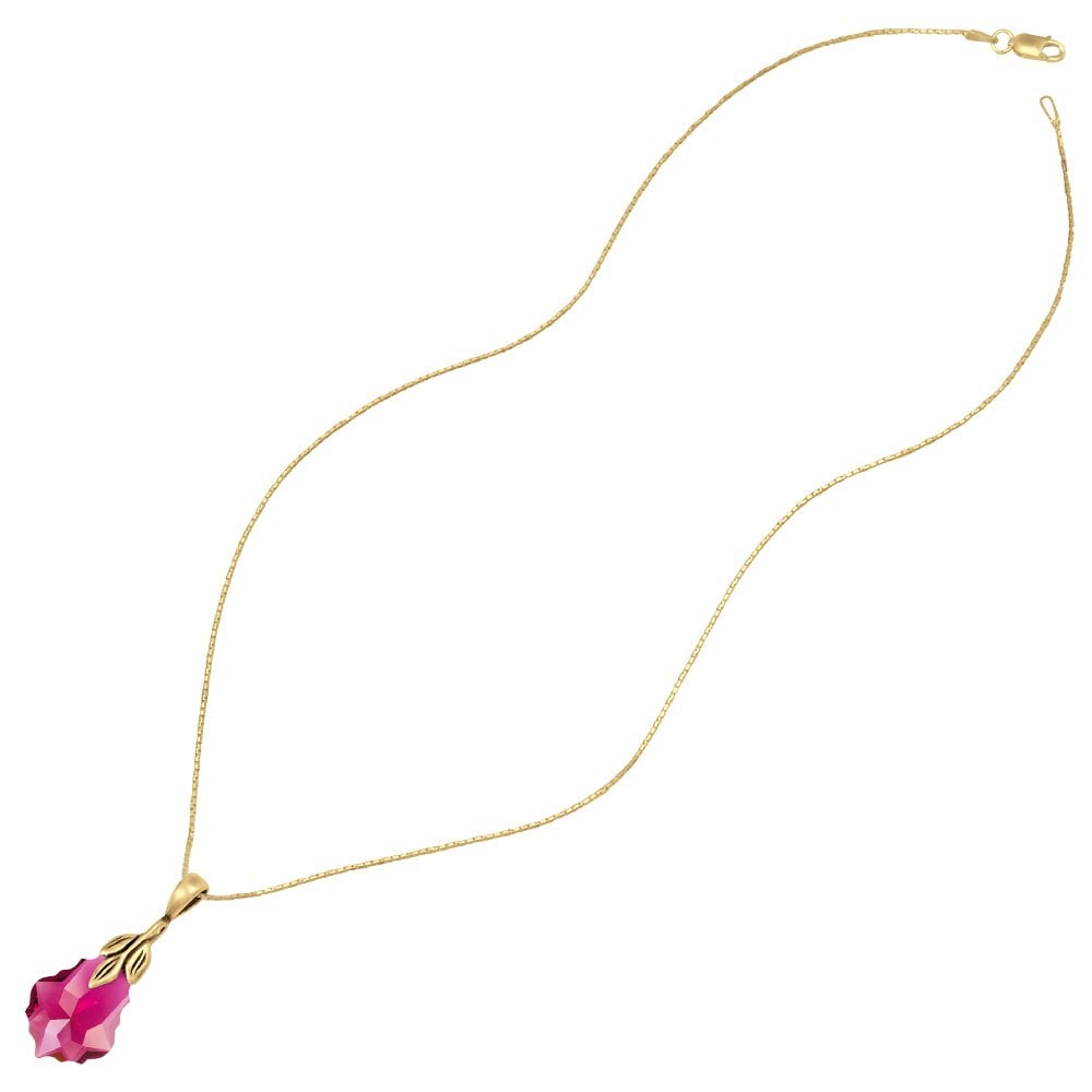 Baroque Ruby Austrian Crystal 14ct Gold Vermeil Pendant Necklace