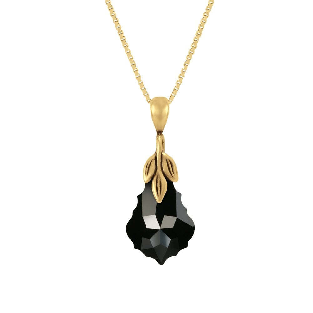 Baroque Jet Black Crystal 14ct Gold Vermeil Pendant Necklace