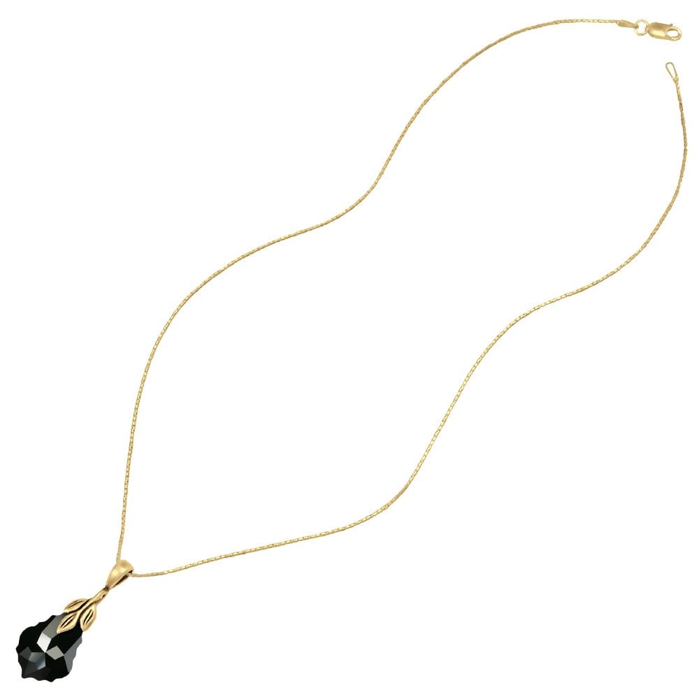 Baroque Jet Black Crystal 14ct Gold Vermeil Pendant Necklace
