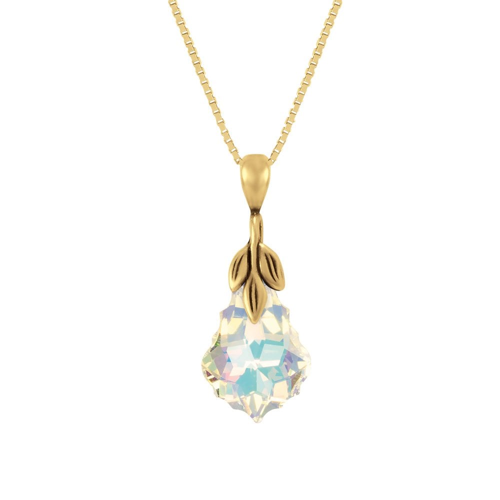 Baroque Aurora Borealis Crystal 14ct Gold Vermeil Pendant Necklace