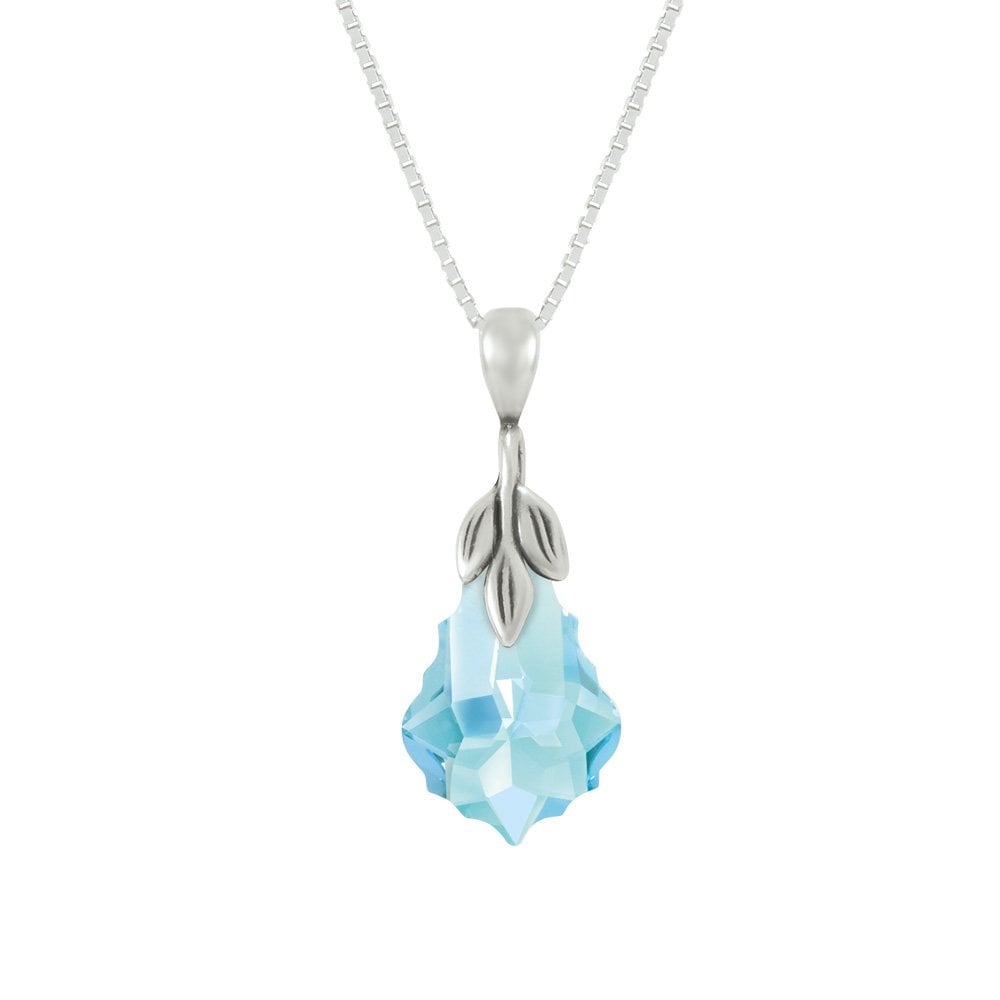 Baroque Aquamarine Austrian Crystal Sterling Silver Pendant Necklace