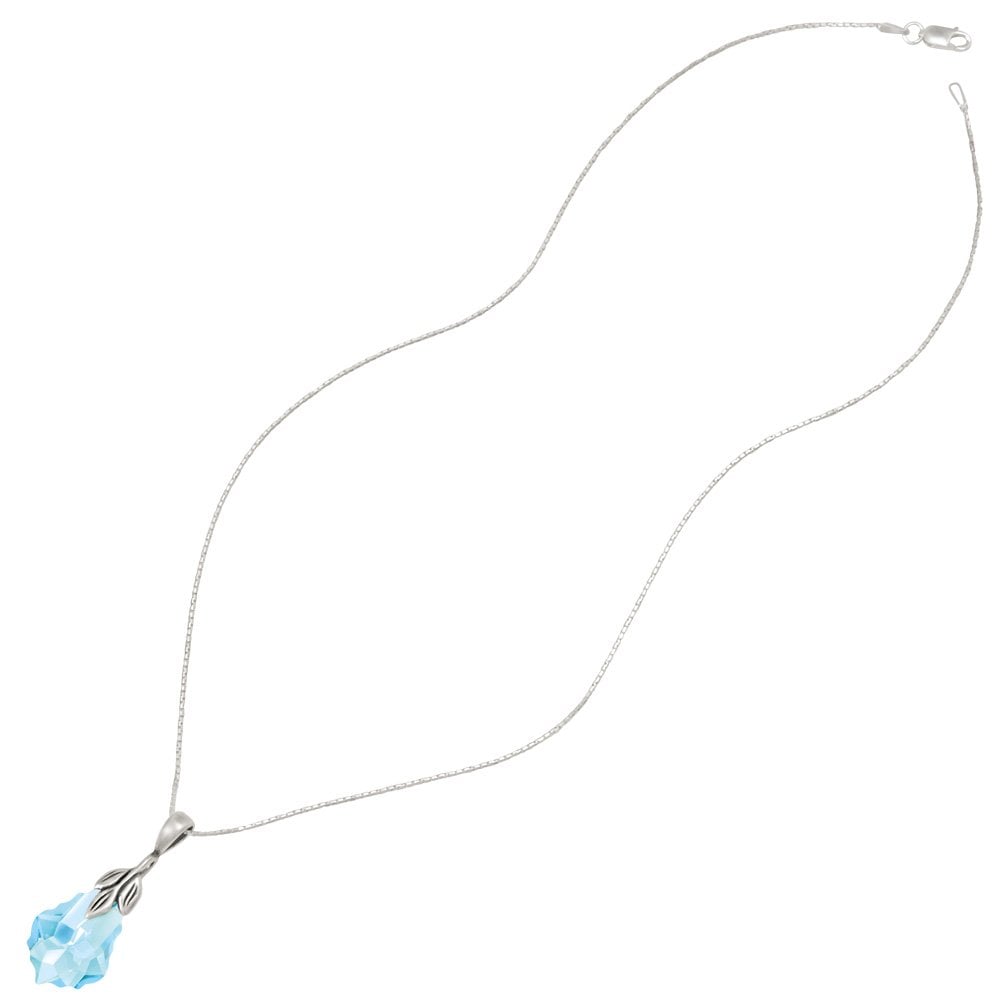 Baroque Aquamarine Austrian Crystal Sterling Silver Pendant Necklace