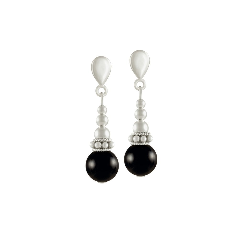 Bella Black Onyx Silver Tone Drop Pierced Earrings
