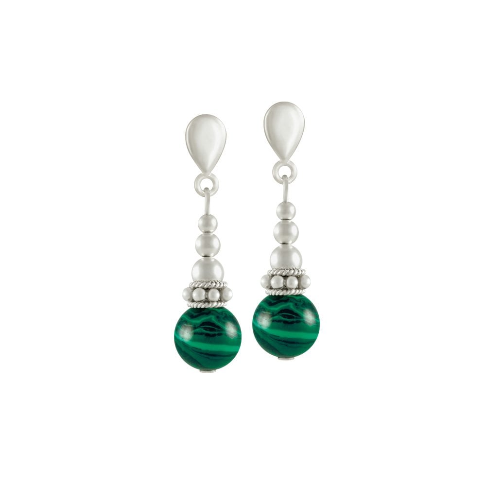 Bella Green Malachite Silver Tone Drop Clip On Earrings