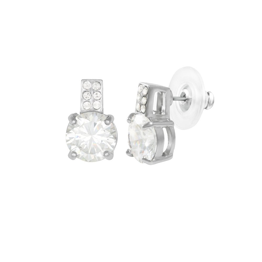 Caress Clear Crystal And CZ Silver Tone Stud Pierced Earrings