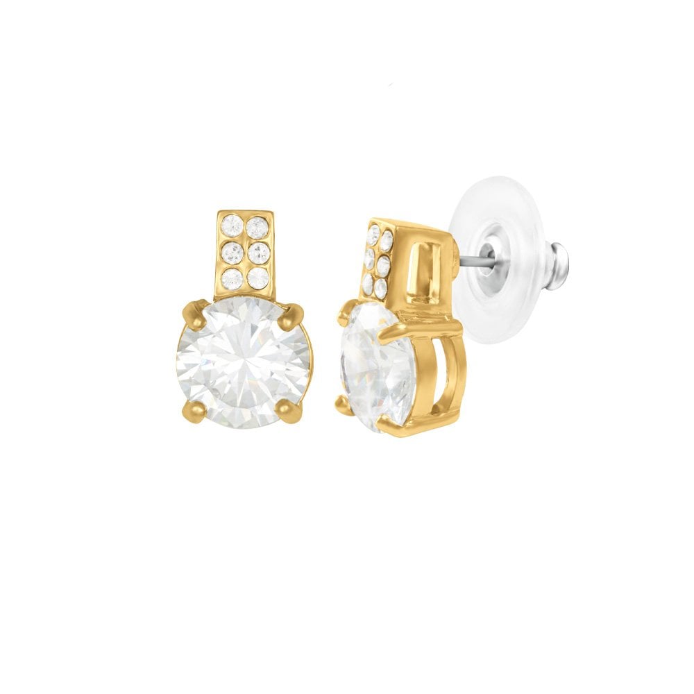 Caress Clear Crystal And CZ Gold Tone Stud Pierced Earrings
