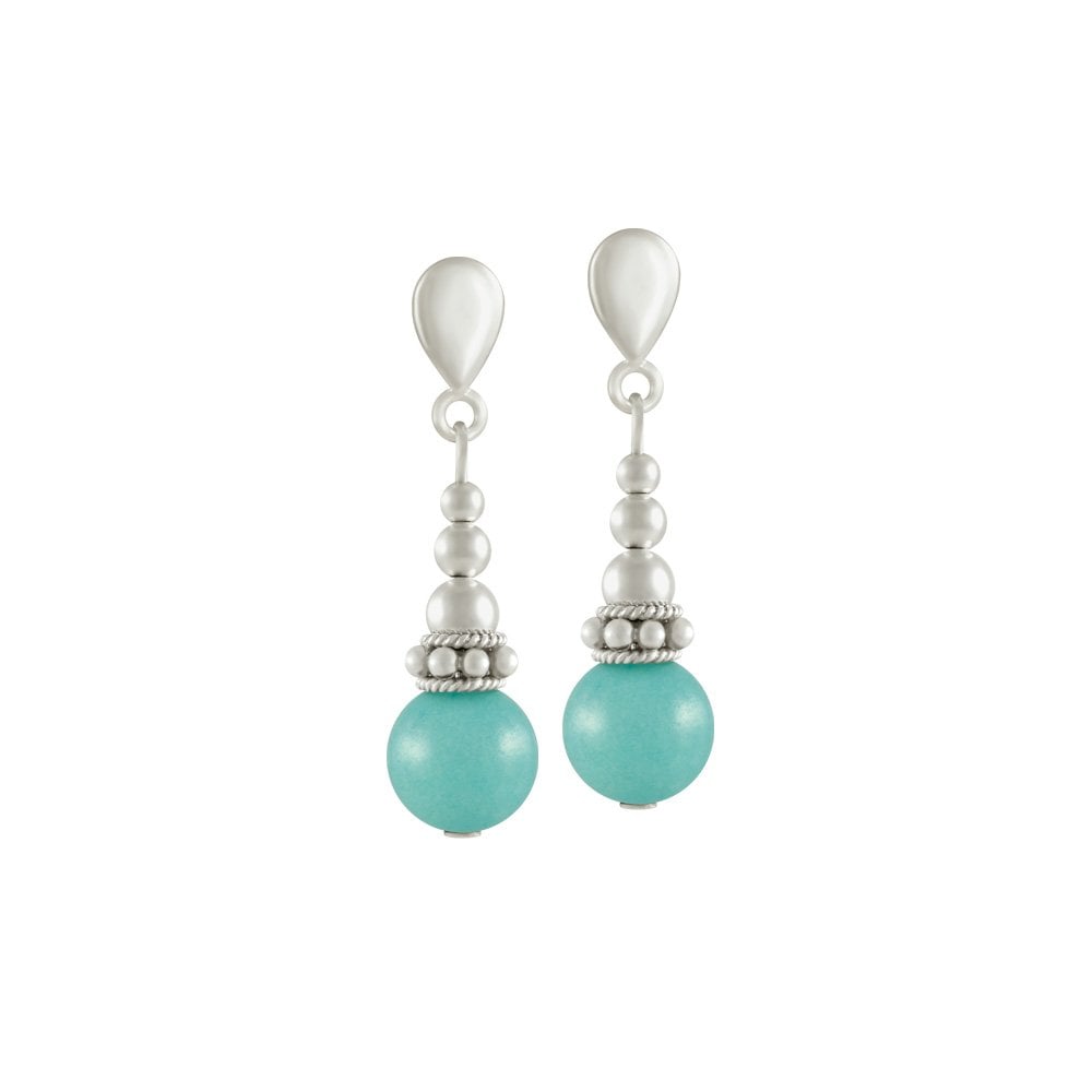Bella Aqua Mountain Jade Silver Tone Drop Pierced Earrings