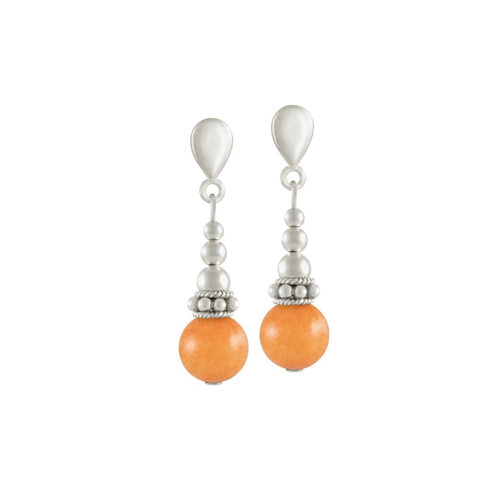 Bella Deep Peach Jade Silver Tone Drop Pierced Earrings