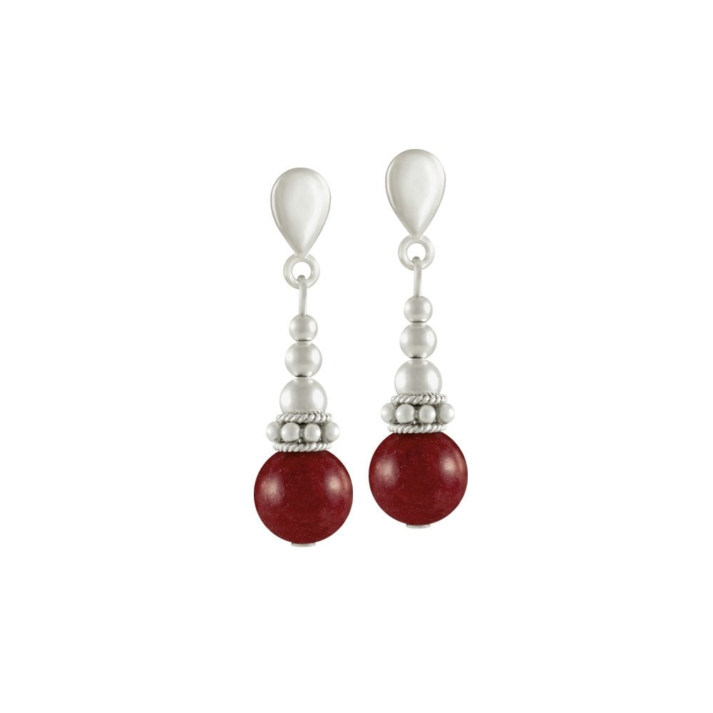 Bella Deep Red Jade Silver Tone Drop Clip On Earrings