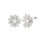 Gardenia AAA Akoya Pearl and Clear CZ Sterling Silver Stud Pierced Earrings