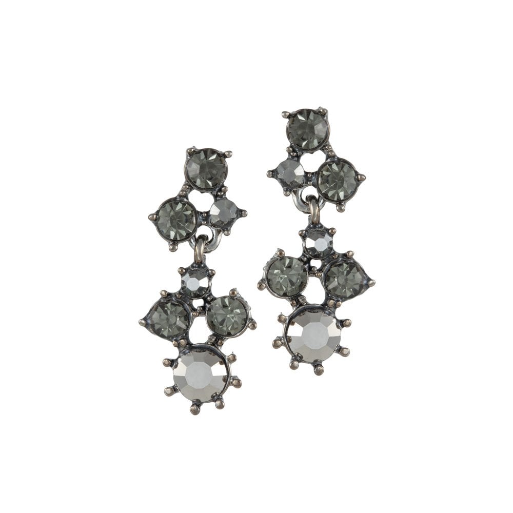 Odessa Smoky Crystal Silver Tone Drop Pierced Earrings