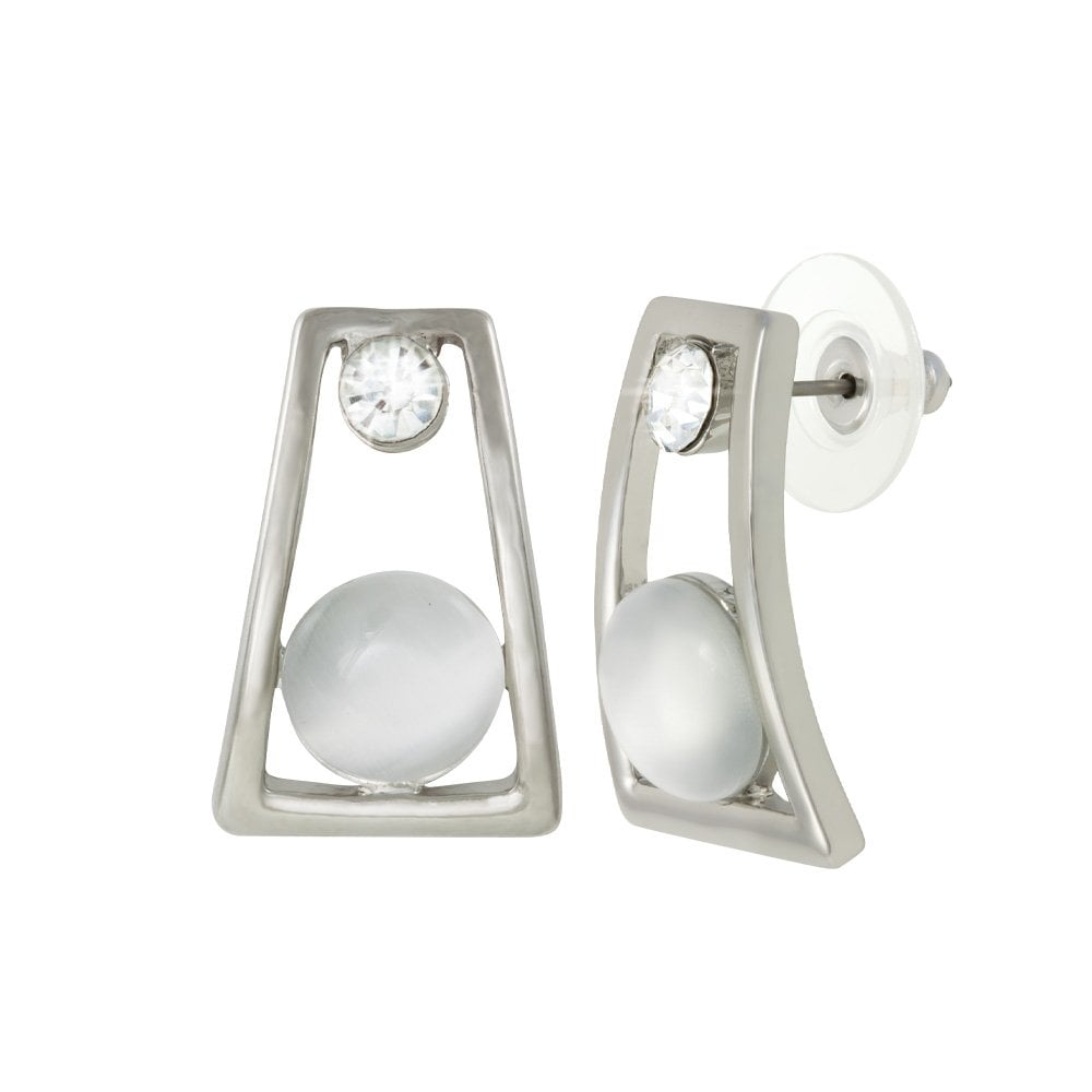 Ventura Clear Crystal Cats Eye Silver Tone Stud Pierced Earrings