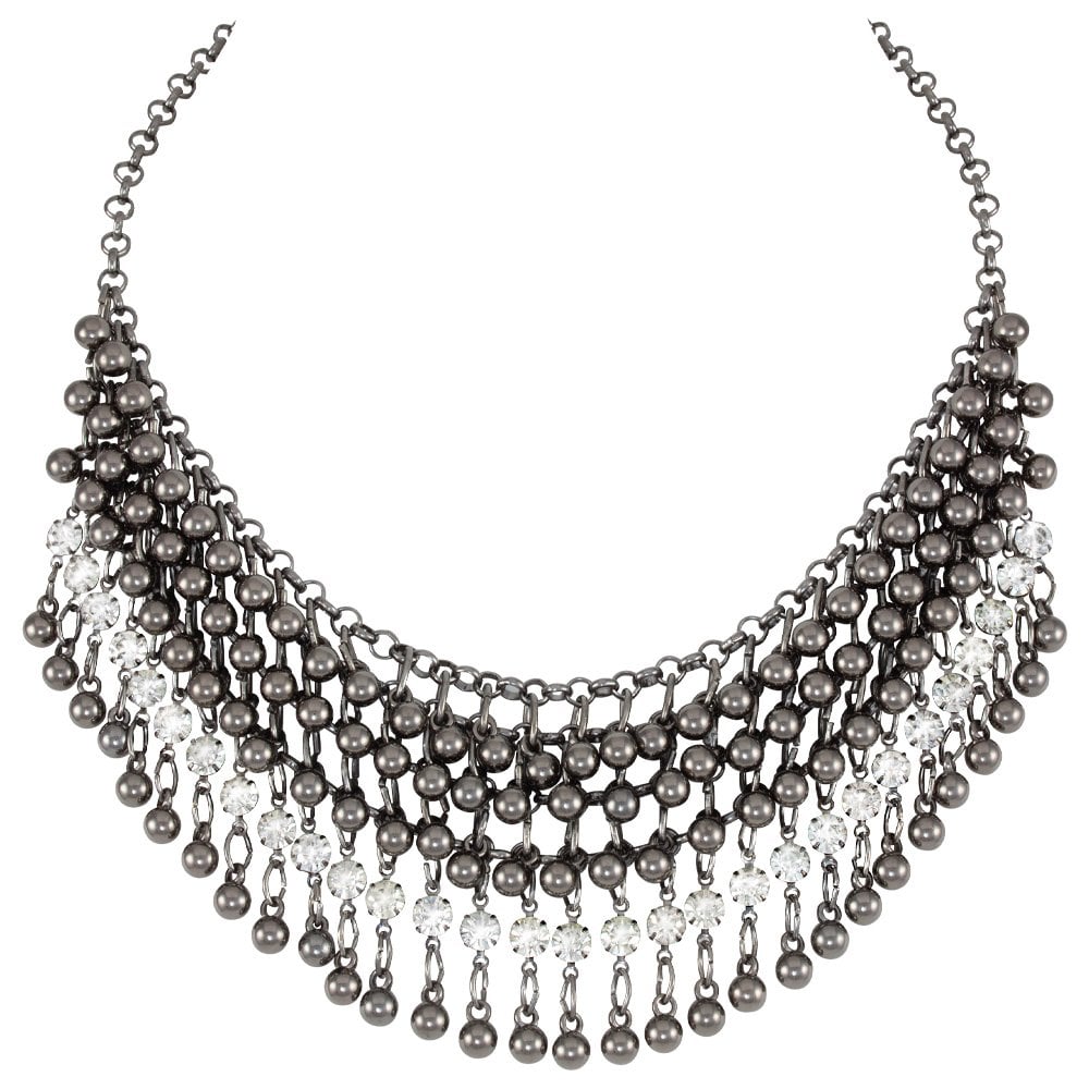 Zanzibar Smoky Faux Pearl and Crystal Gunmetal Tone Fashion Necklace