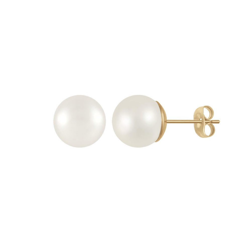 Belle White Shell Pearl Stud Gold Tone Pierced Earrings 10mm