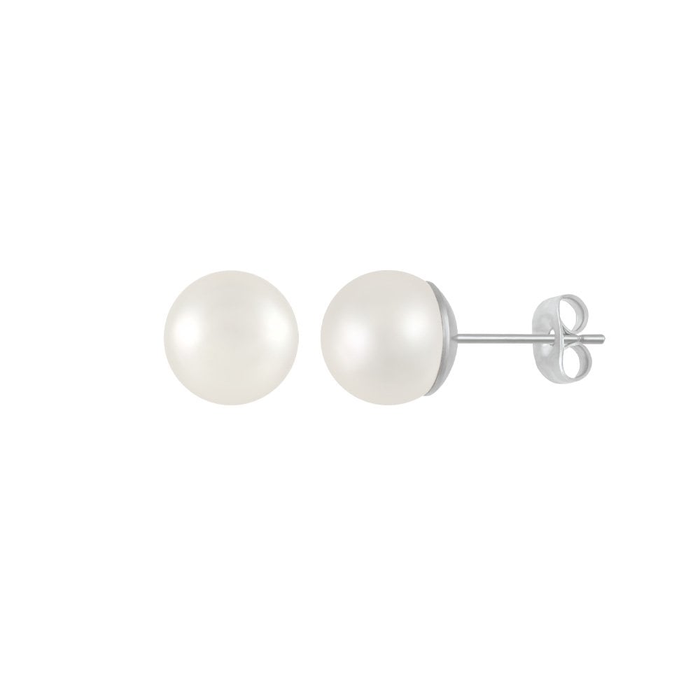 Belle White Shell Pearl Stud Pierced Earrings 8mm