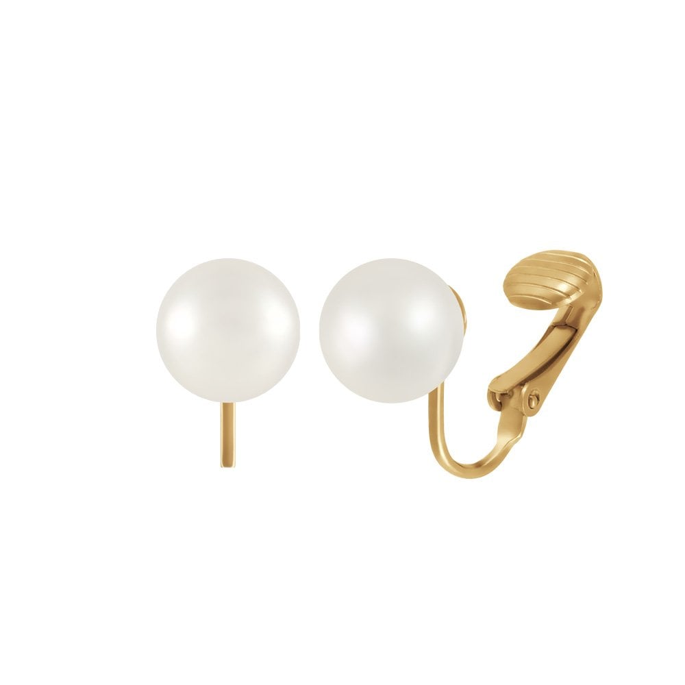 Belle White Shell Pearl Gold Tone Stud Clip On Earrings 10mm