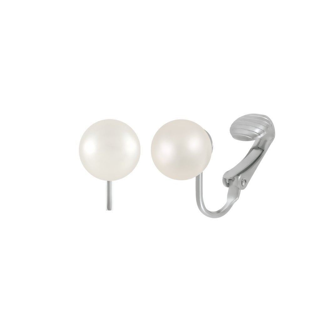 Belle White Shell Pearl Silver Tone Stud Clip On Earrings 8mm
