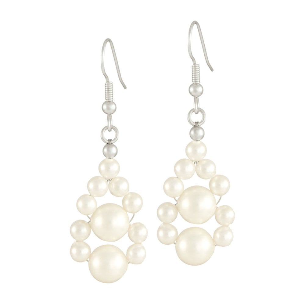 Adorn White Shell Pearl Silver Tone Drop Pierced Earrings