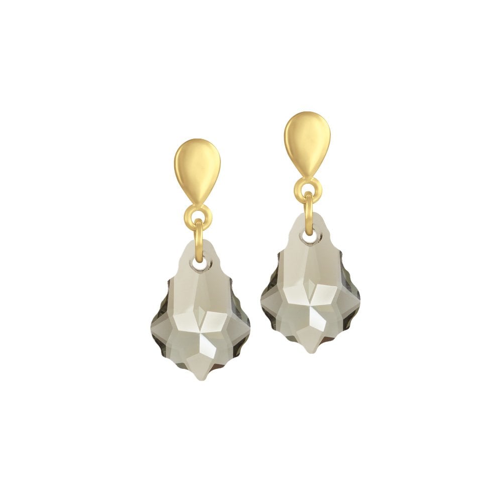 Baroque Smoky Austrian Crystal Gold Tone Drop Clip On Earrings