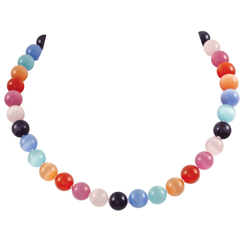 Melody Rainbow Cats Eye Beaded Silver Tone Statement Necklace