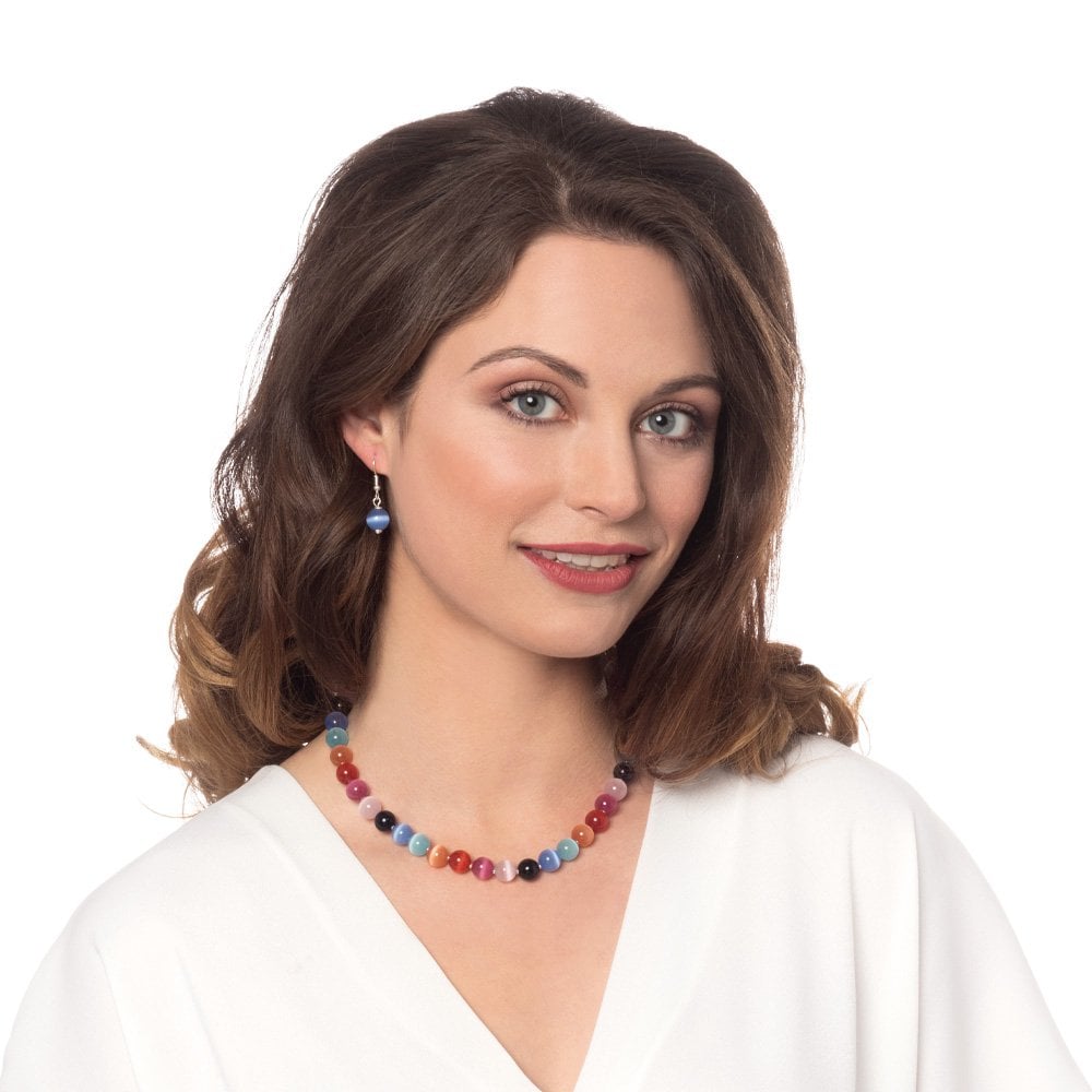 Melody Rainbow Cats Eye Beaded Silver Tone Statement Necklace