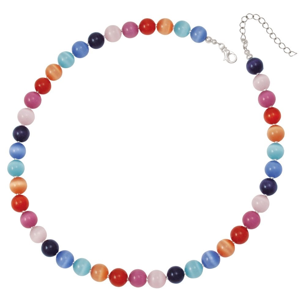 Melody Rainbow Cats Eye Beaded Silver Tone Statement Necklace