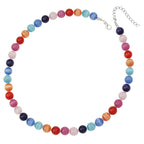 Melody Rainbow Cats Eye Beaded Silver Tone Statement Necklace