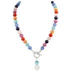 Melody Rainbow Cats Eye Beaded Silver Tone Toggle Statement Necklace