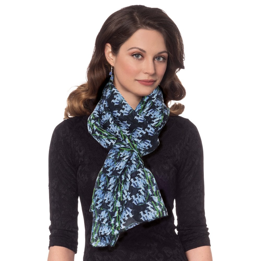 Bonnie Bluebell Blue and Black Multi Coloured Pure Silk Scarf