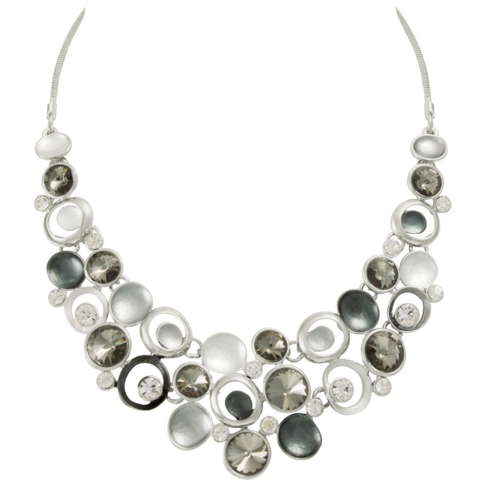 Vivacious Silver Multi Enamel Crystal Silver Tone Statement Necklace