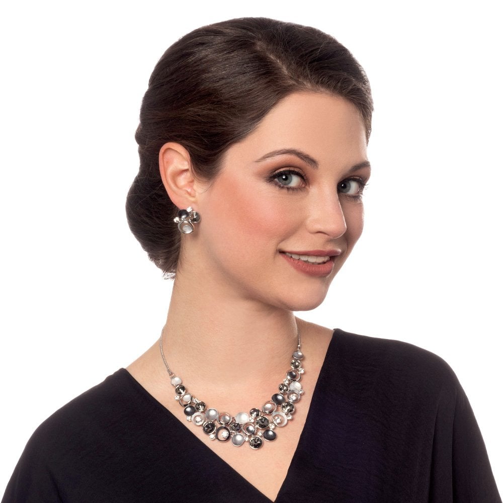 Vivacious Silver Multi Enamel Crystal Silver Tone Statement Necklace