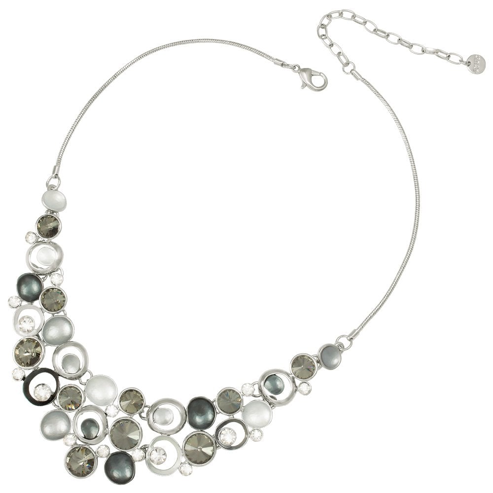 Vivacious Silver Multi Enamel Crystal Silver Tone Statement Necklace