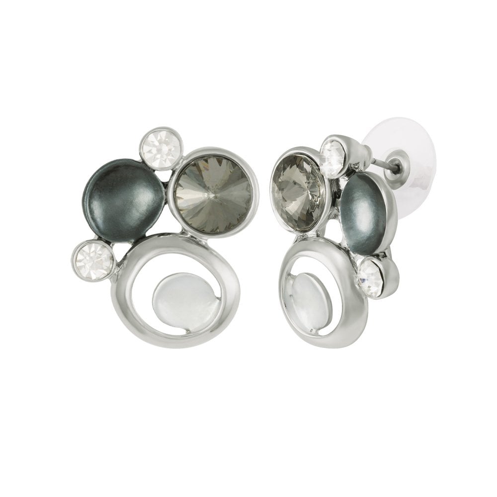 Vivacious Silver Multi Enamel and Crystal Stud Pierced Earrings