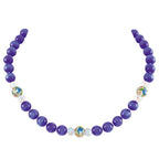 Serene Deep Blue Cats Eye Beaded Silver Tone Statement Necklace