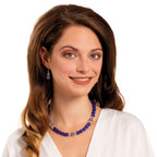 Serene Deep Blue Cats Eye Beaded Silver Tone Statement Necklace