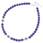 Serene Deep Blue Cats Eye Beaded Silver Tone Statement Necklace