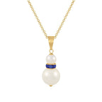 Alpine Sapphire Blue Austrian Crystal White Shell Pearl Gold Tone Pendant