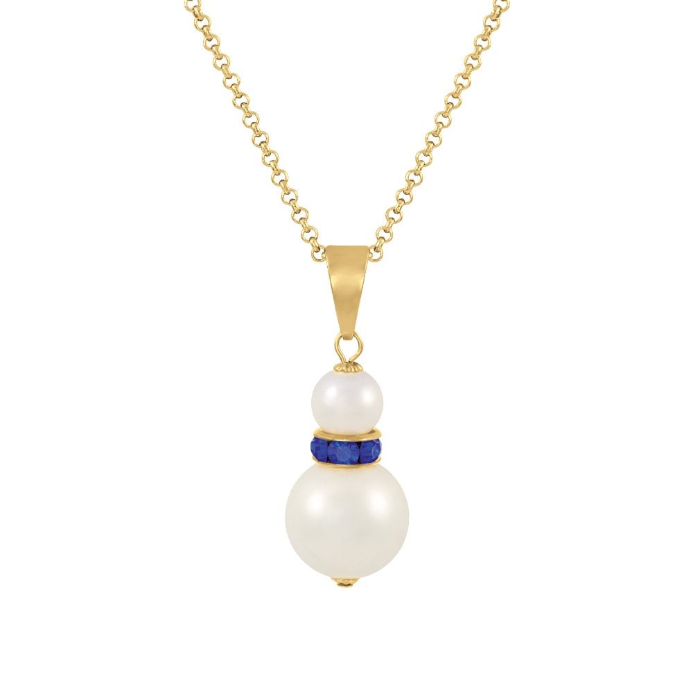 Alpine Sapphire Blue Austrian Crystal White Shell Pearl Gold Tone Pendant