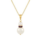 Alpine Amethyst Austrian Crystal Gold Tone White Shell Pearl Pendant