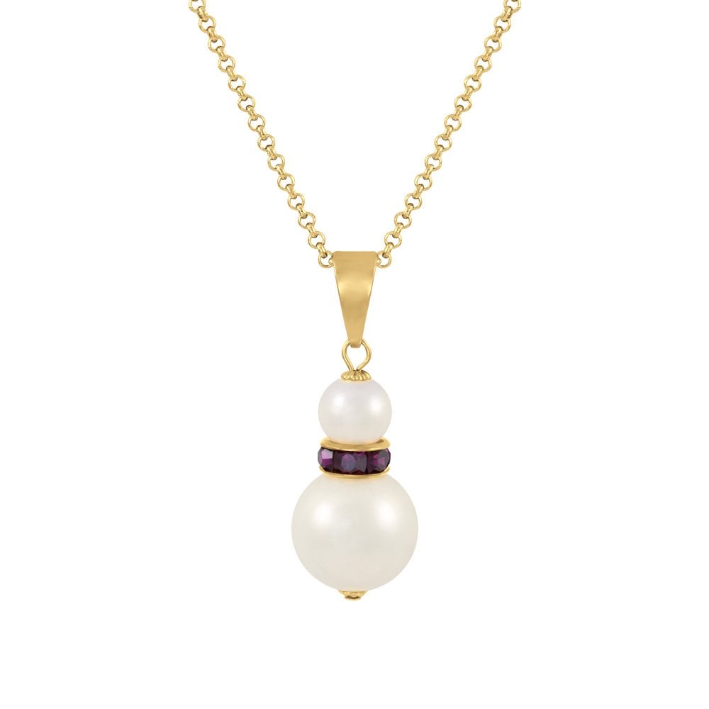 Alpine Amethyst Austrian Crystal Gold Tone White Shell Pearl Pendant