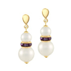 Alpine Amethyst Austrian Crystal Shell Pearl Gold Tone Drop Clip On Earrings