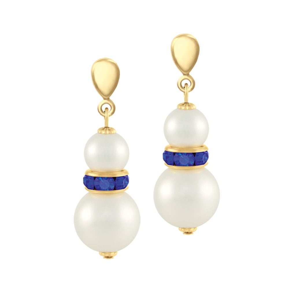 Alpine Sapphire Crystal Shell Pearl Gold Tone Drop Pierced Earrings