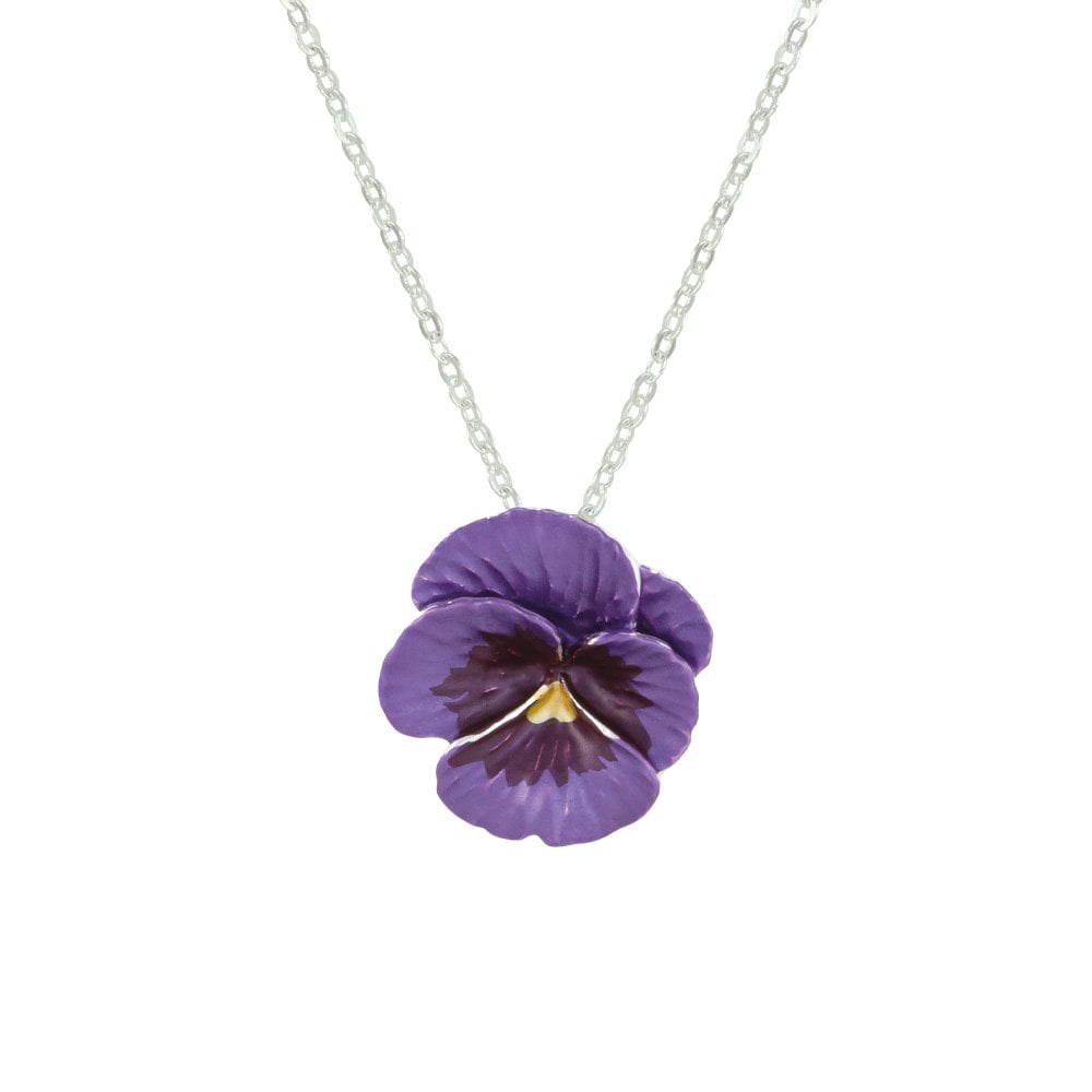 Pansy Perfection Purple Enamel Silver Tone Flower Pendant