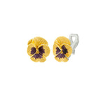 Pansy Perfection Yellow Enamel Silver Tone Flower Stud Clip On Earrings