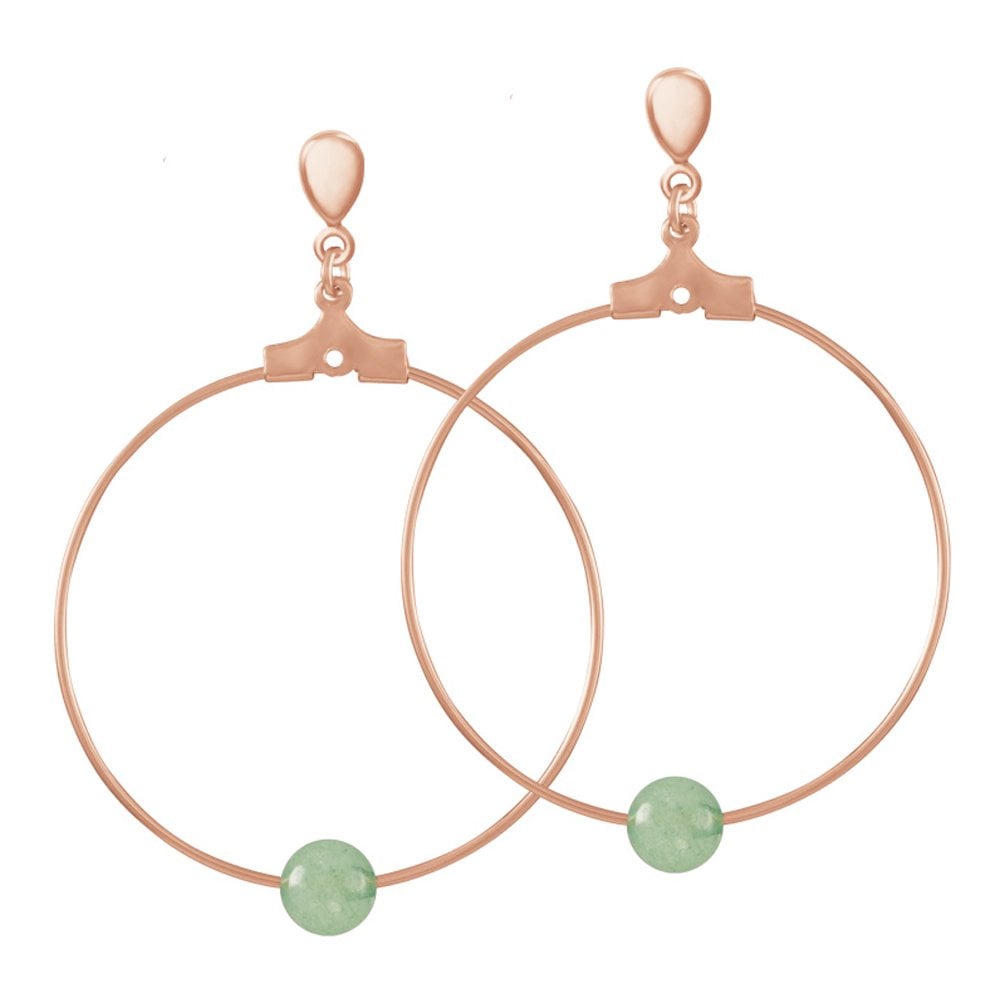 Stylistic Green Agate Rose Gold Tone Drop Hoop Clip On Earrings