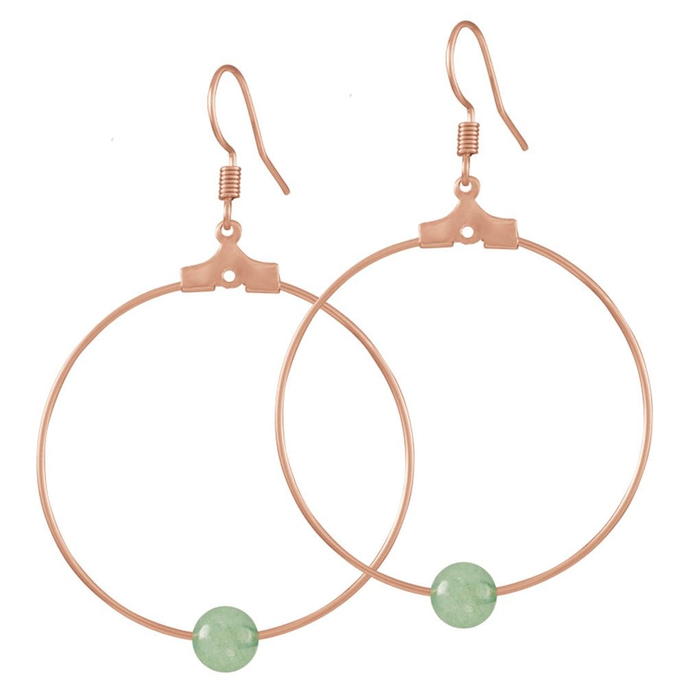 Stylistic Green Agate Rose Gold Tone Drop Hoop Pierced Earrings