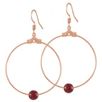 Stylistic Ruby Red Agate Rose Gold Tone Drop Hoop Pierced Earrings