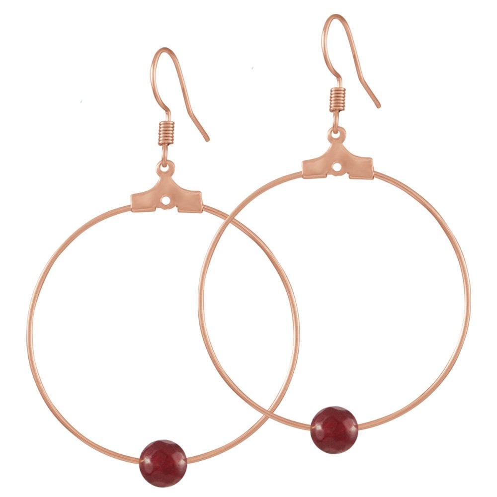 Stylistic Ruby Red Agate Rose Gold Tone Drop Hoop Pierced Earrings