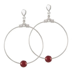 Stylistic Ruby Red Agate Silver Tone Drop Hoop Clip On Earrings