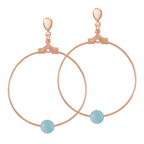 Stylistic Blue Agate Rose Gold Tone Drop Hoop Clip On Earrings